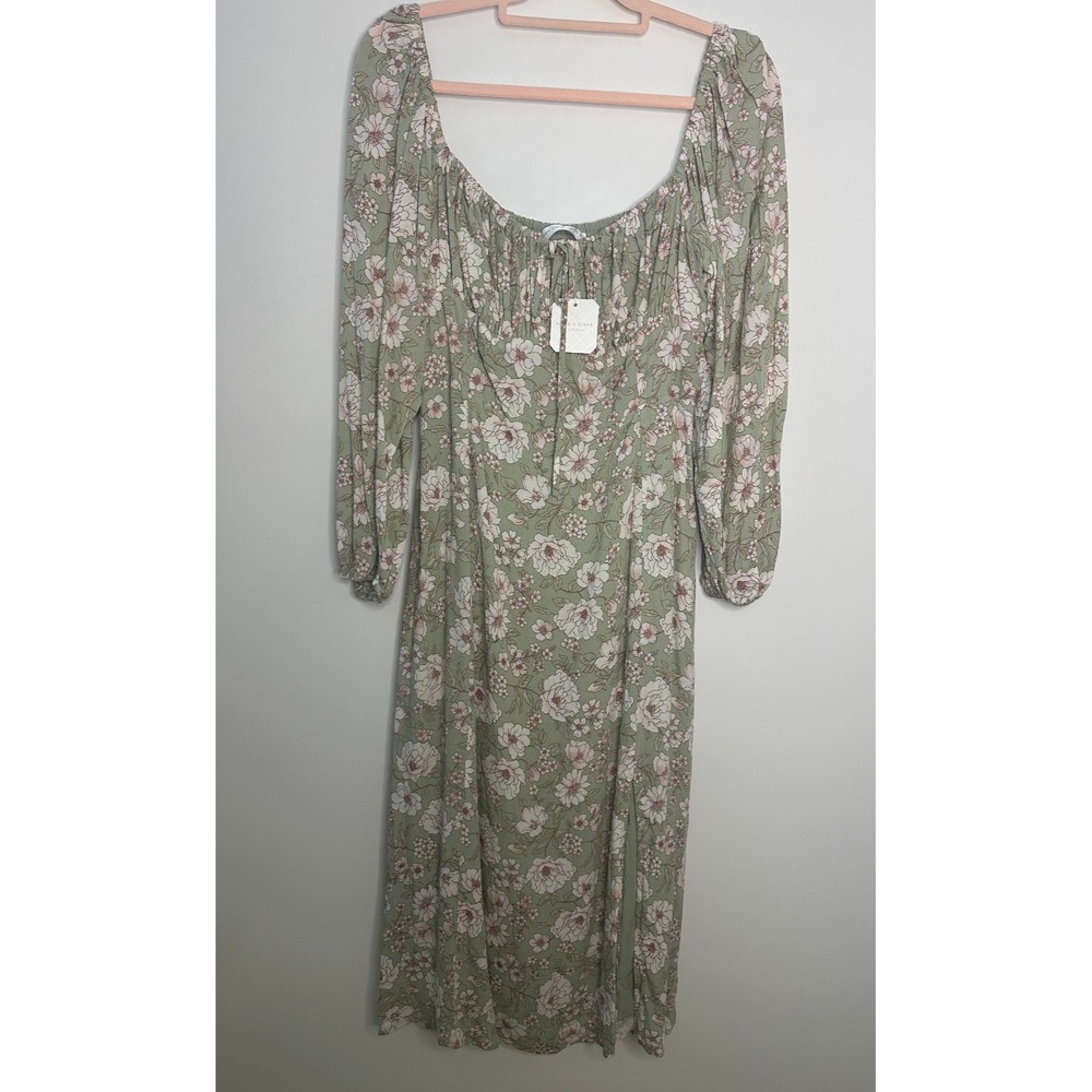 NWT Altard State Jessica Floral Midi Dress Milkmaid Coquette Cottage Green XL - Picture 13 of 14